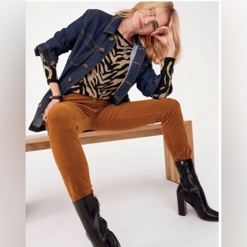 CAbi # 3884 Dani Pullover Sweater Tan Black Zebra Dazzle Stripe Medium Mob Wife